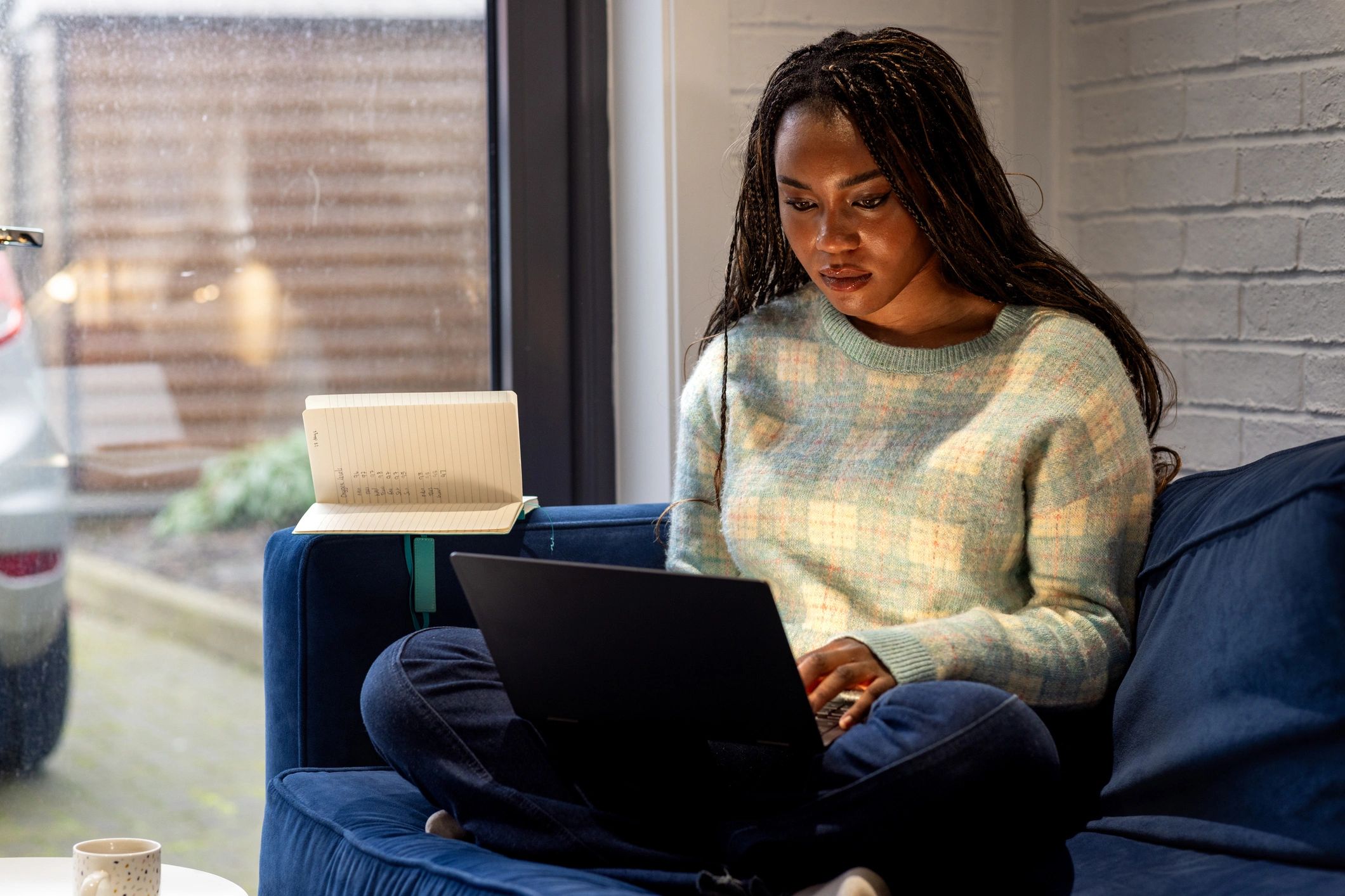 Student focused on coursework while studying independently