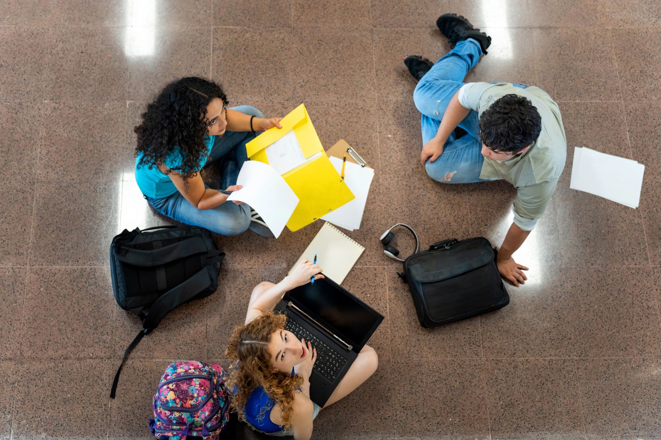 Students studying together on campus